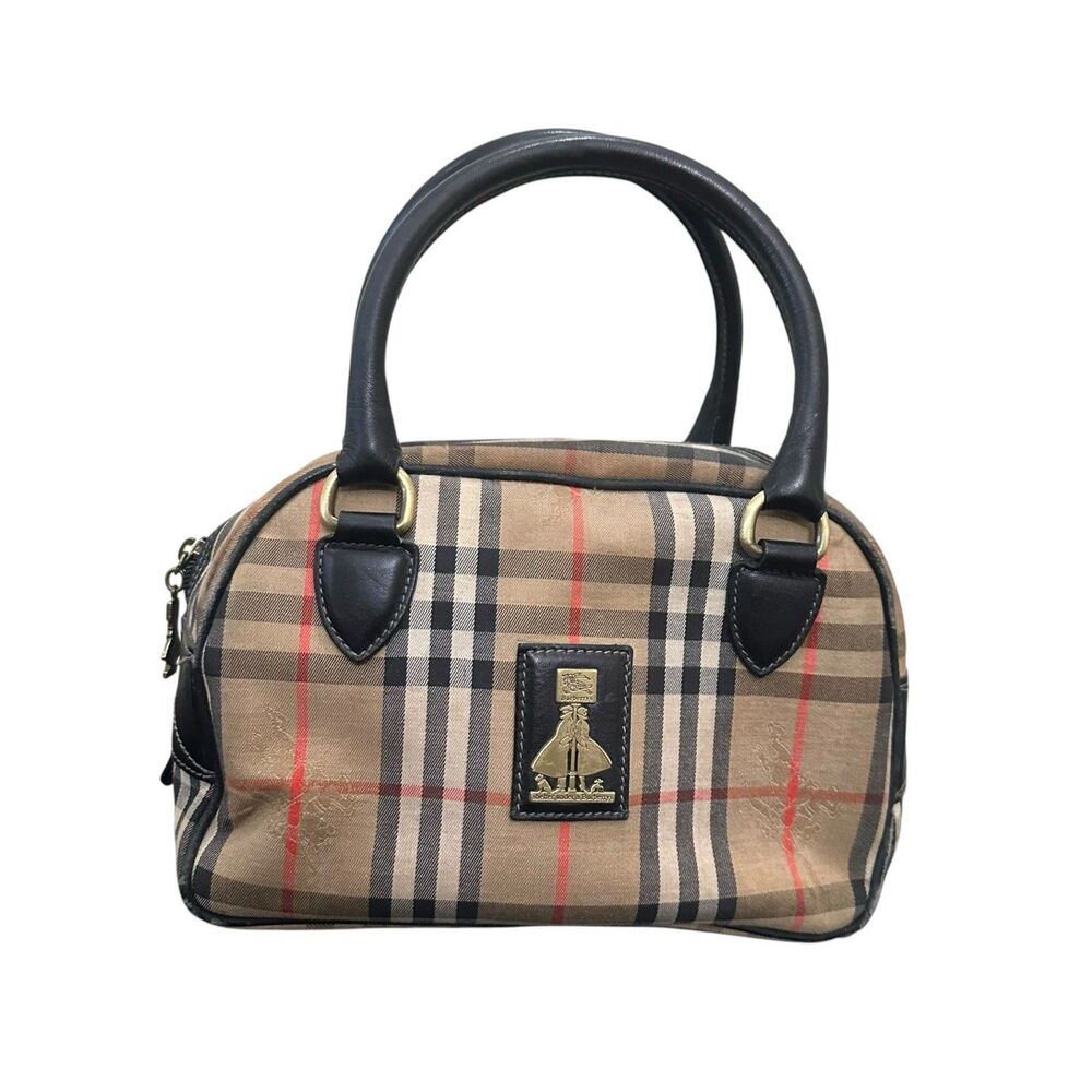 Vintage Burberry Boston Bag Nova Check Tote Handbag Made In Italy Authentic